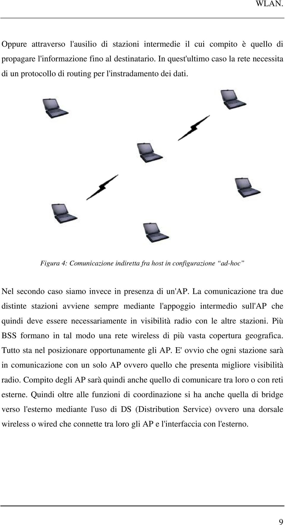 Figura 4: Comunicazione indiretta fra host in configurazione ad-hoc Nel secondo caso siamo invece in presenza di un'ap.