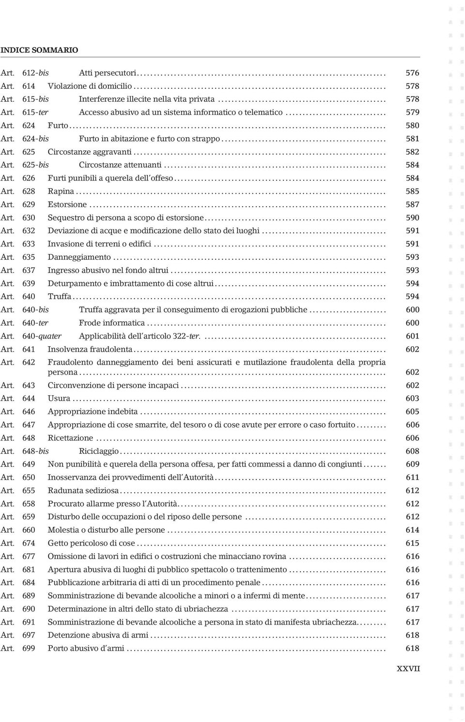 626 Furti punibili a querela dell offeso... 584 Art. 628 Rapina... 585 Art. 629 Estorsione... 587 Art. 630 Sequestro di persona a scopo di estorsione... 590 Art.