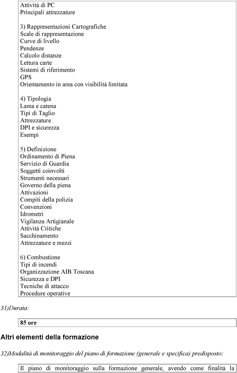 Strumenti necessari Governo della piena Attivazioni Compiti della polizia Convenzioni Idrometri Vigilanza Artigianale Attività Critiche Sacchinamento Attrezzature e mezzi 6) Combustione Tipi di