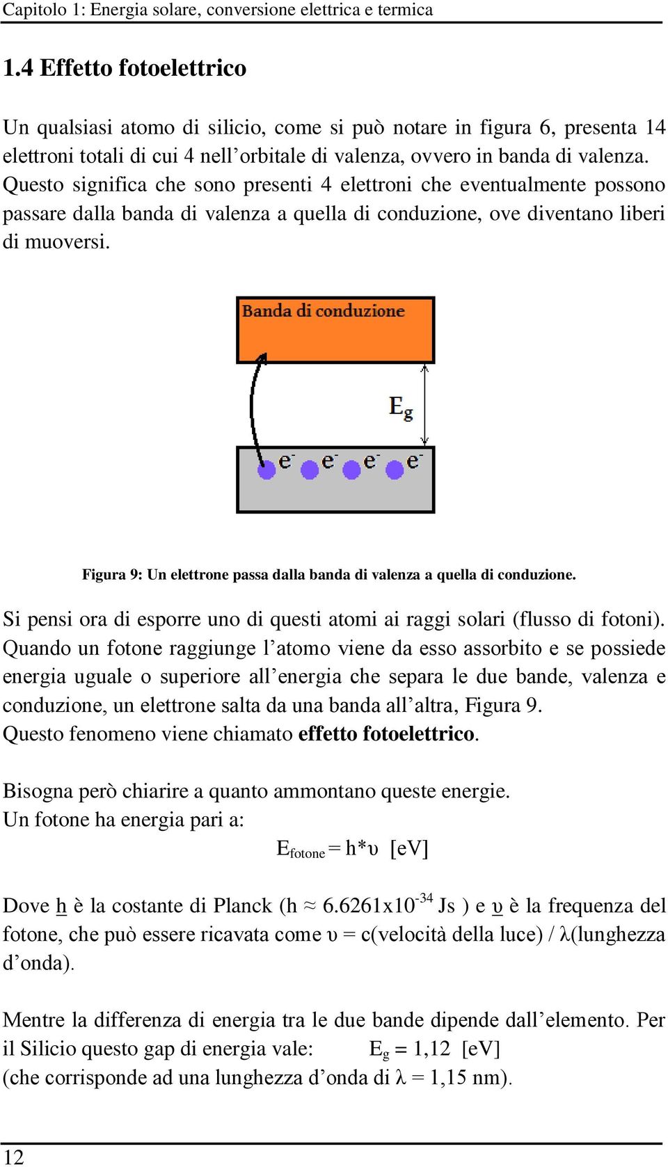 Figura 9: Un elettrone passa dalla banda di valenza a quella di conduzione. Si pensi ora di esporre uno di questi atomi ai raggi solari (flusso di fotoni).