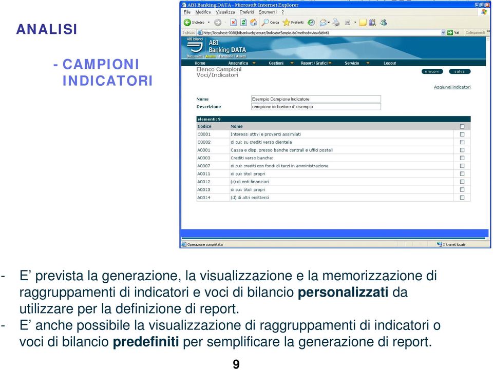 utilizzare per la definizione di report.