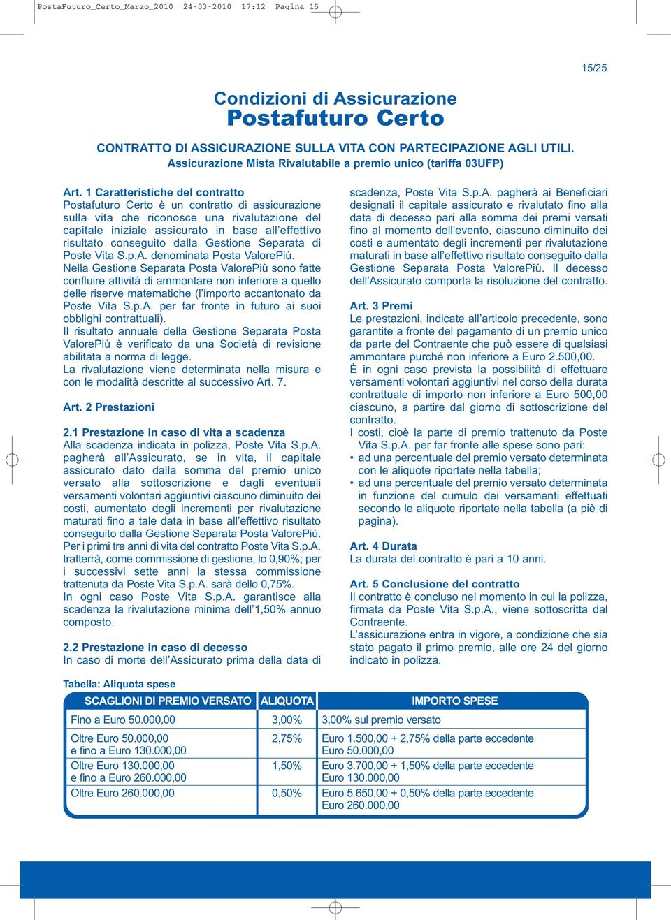 1 Caratteristiche del contratto Postafuturo Certo è un contratto di assicurazione sulla vita che riconosce una rivalutazione del capitale iniziale assicurato in base all effettivo risultato