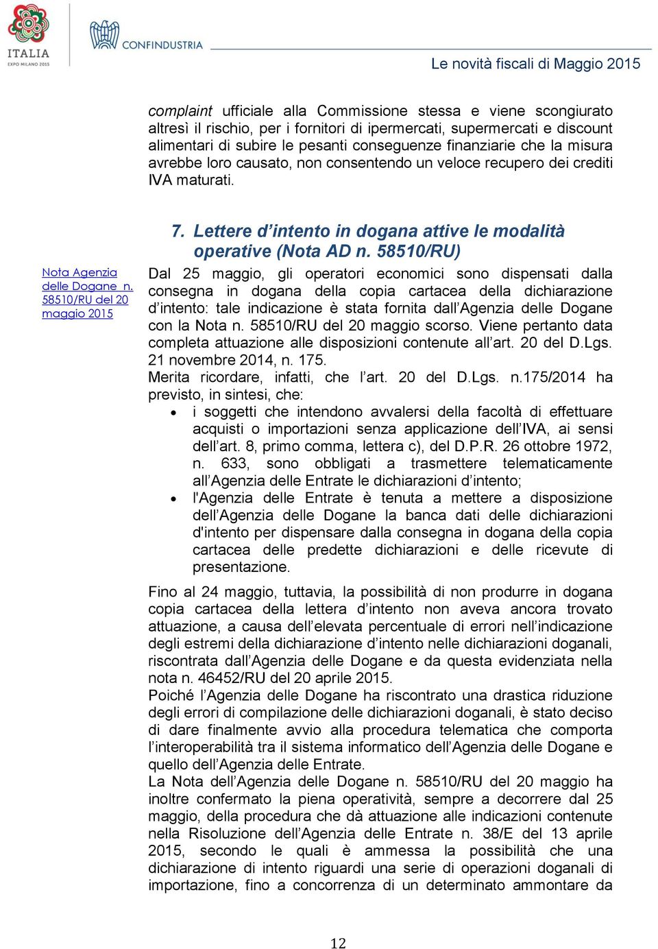 Lettere d intento in dogana attive le modalità operative (Nota AD n.