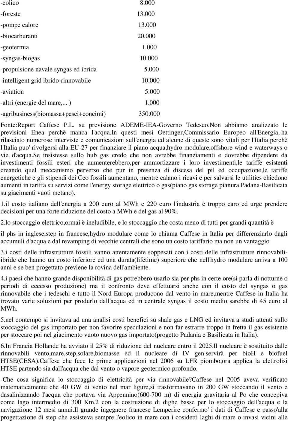 Non abbiamo analizzato le previsioni Enea perchè manca l'acqua.