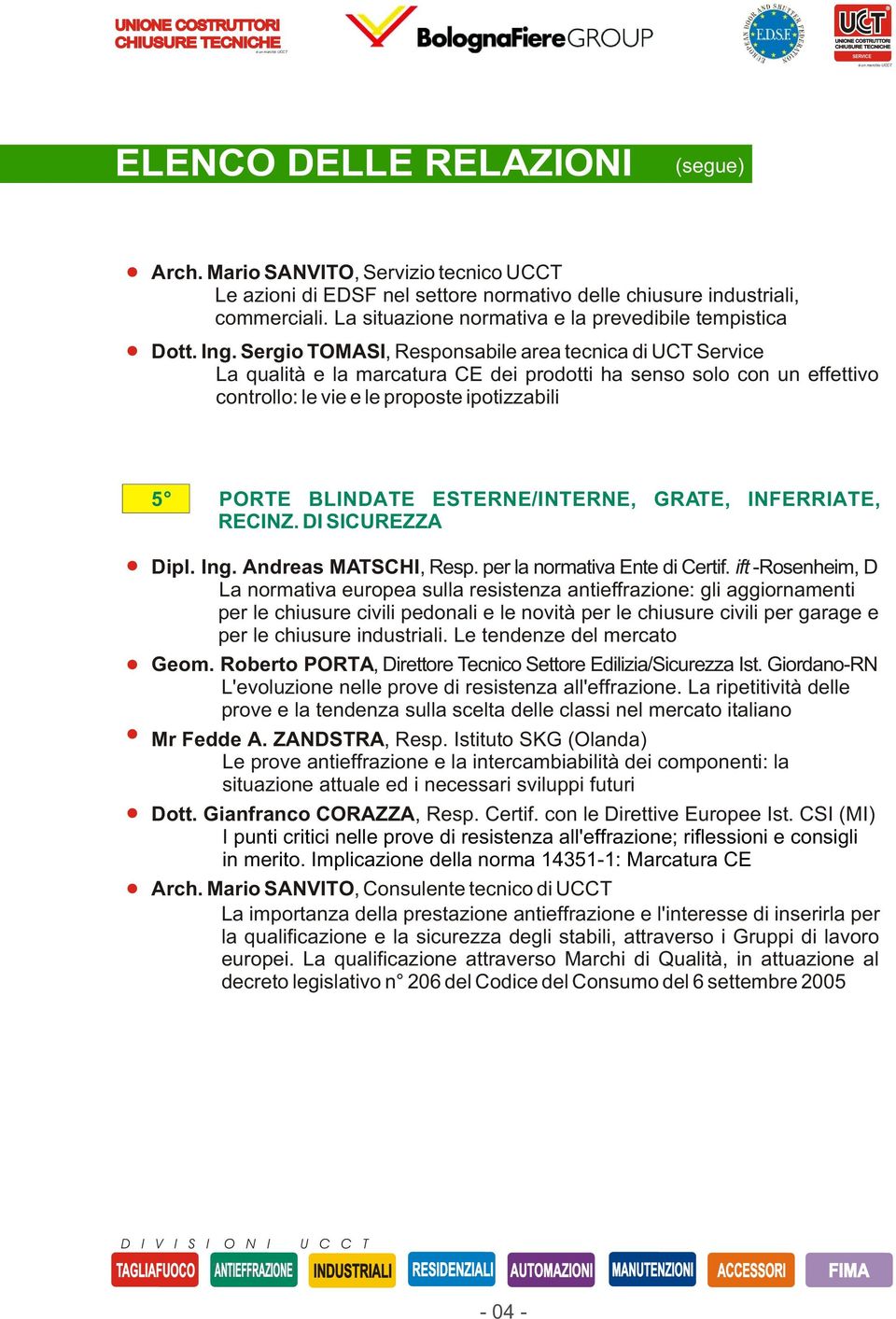 ESTERNE/INTERNE, GRATE, INFERRIATE, RECINZ. DI SICUREZZA Dipl. Ing. Andreas MATSCHI, Resp. per la normativa Ente di Certif.