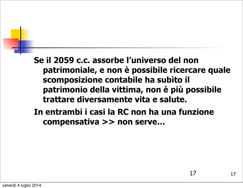 quale scomposizione contabile ha subìto il patrimonio della vittima, non