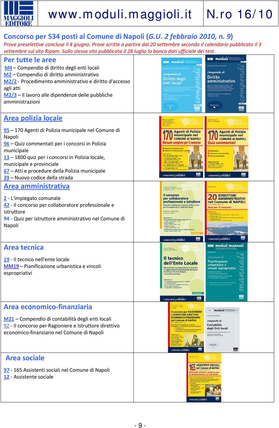 Per tutte le aree M2/2 Procedimento amministrativo e diritto d'accesso agli atti M2/3 Il lavoro alle dipendenze delle pubbliche amministrazioni Area polizia locale 95 170 Agenti di Polizia municipale