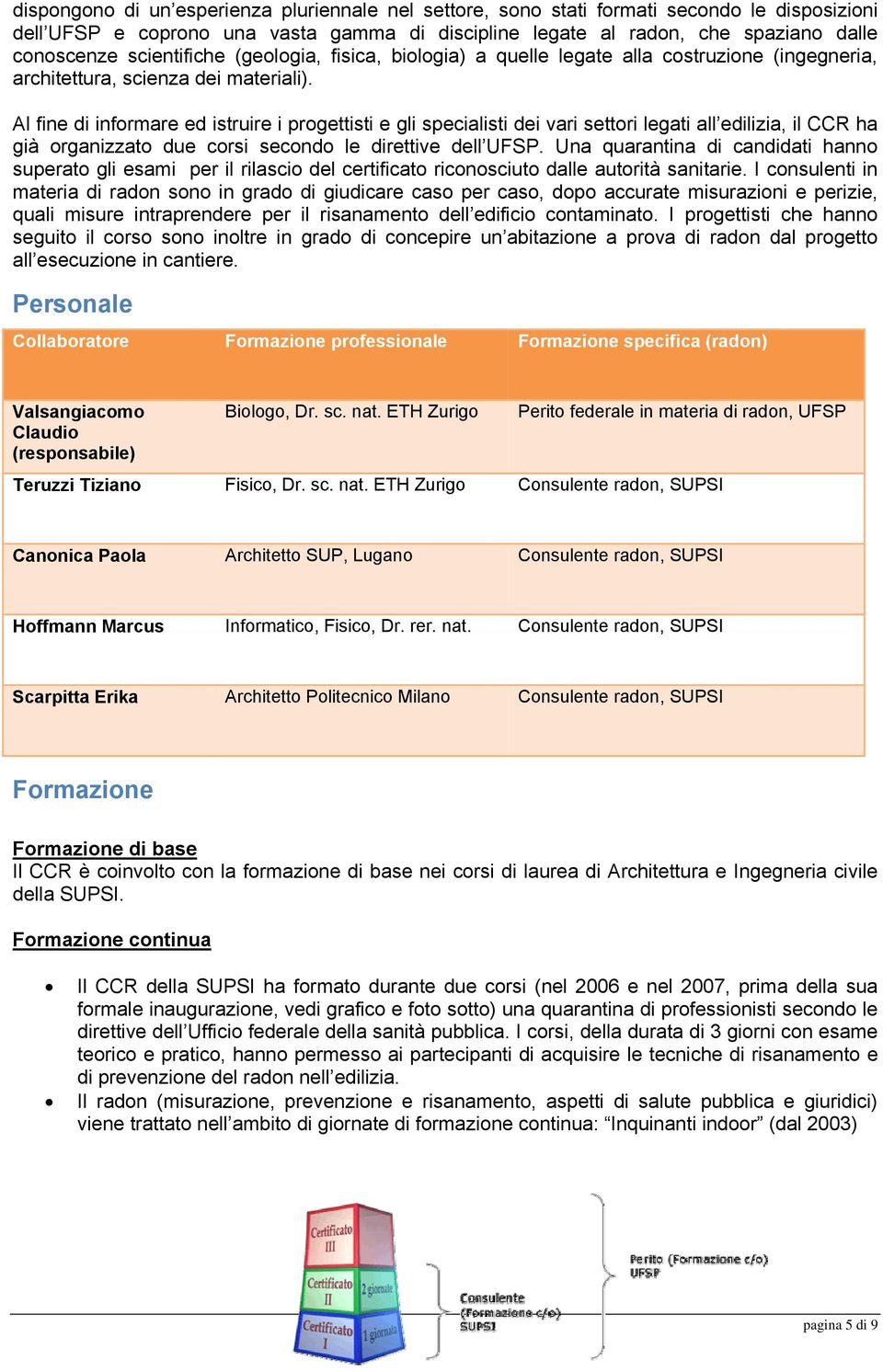 Al fine di informare ed istruire i progettisti e gli specialisti dei vari settori legati all edilizia, il CCR ha già organizzato due corsi secondo le direttive dell UFSP.