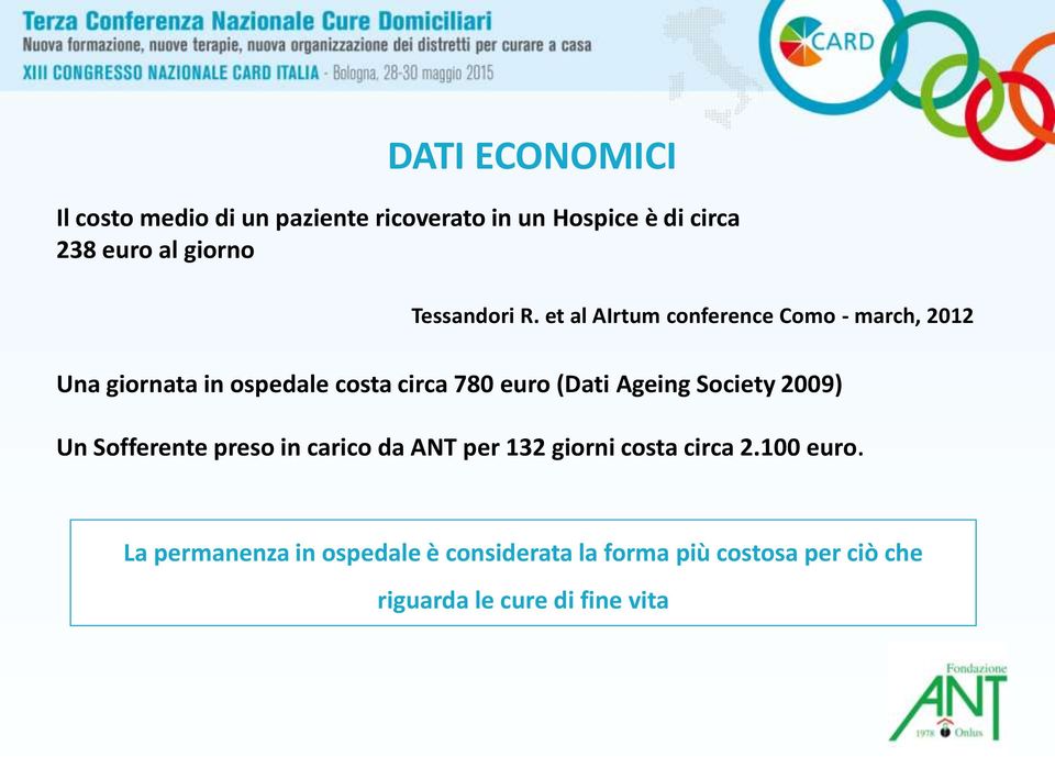 et al AIrtum conference Como - march, 2012 Una giornata in ospedale costa circa 780 euro (Dati Ageing