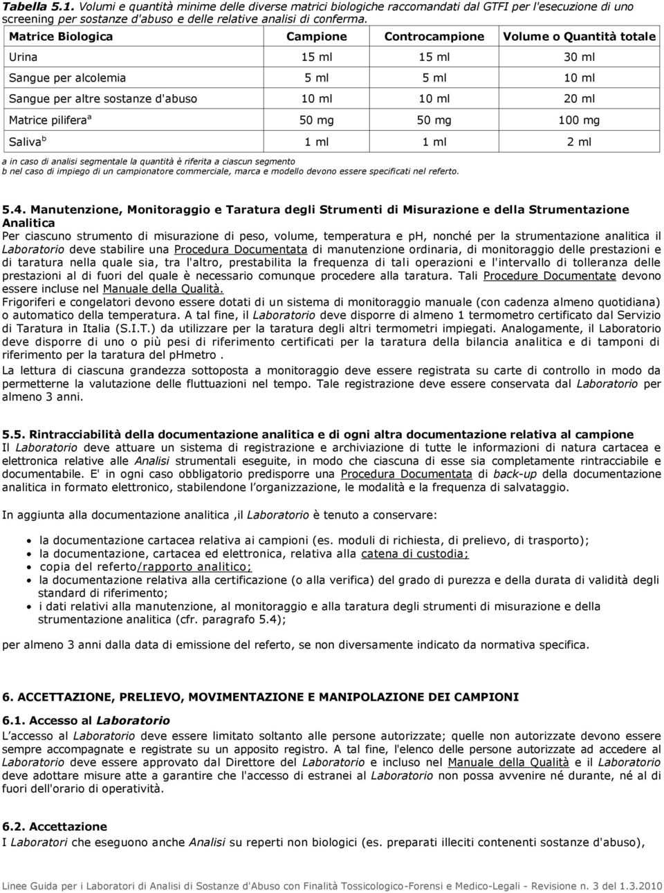 50 mg 50 mg 100 mg Saliva b 1 ml 1 ml 2 ml a in caso di analisi segmentale la quantità è riferita a ciascun segmento b nel caso di impiego di un campionatore commerciale, marca e modello devono