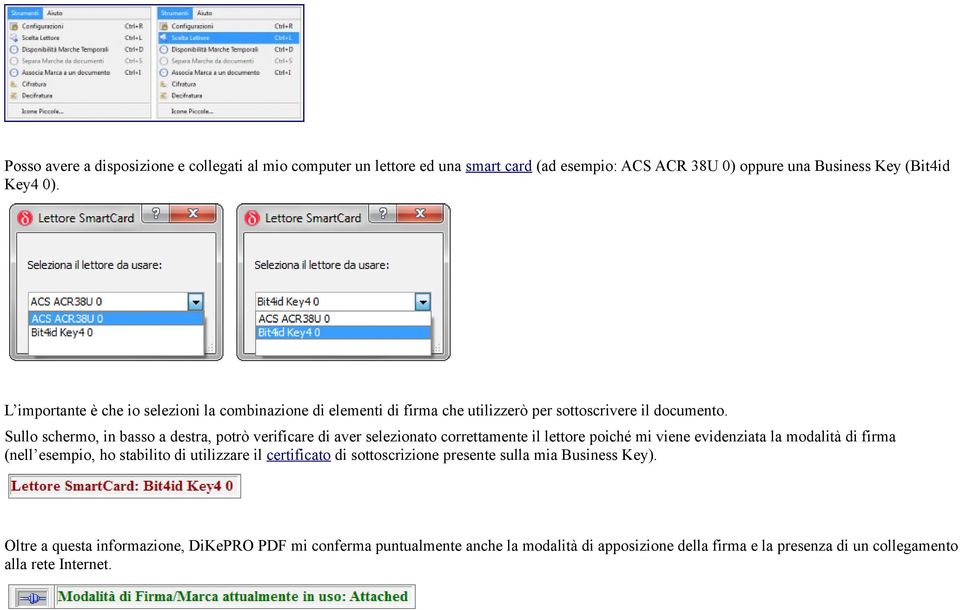Sullo schermo, in basso a destra, potrò verificare di aver selezionato correttamente il lettore poiché mi viene evidenziata la modalità di firma (nell esempio, ho