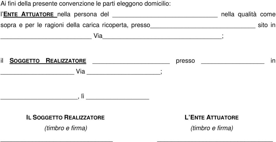 carica ricoperta, presso sito in Via ; il SOGGETTO REALIZZATORE presso in