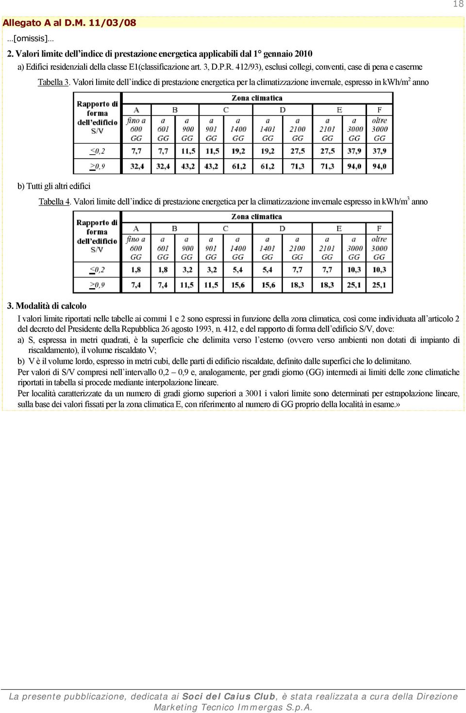 Valori limite dell indice di prestazione energetica per la climatizzazione invernale, espresso in kwh/m 2 anno b) Tutti gli altri edifici Tabella 4.