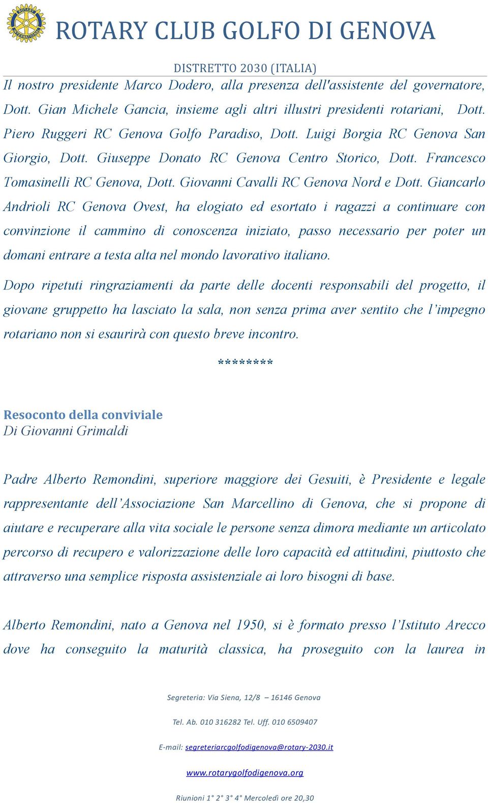 Giovanni Cavalli RC Genova Nord e Dott.