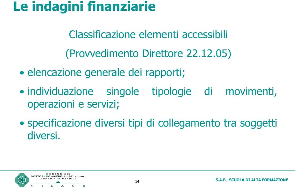 05) elencazione generale dei rapporti; individuazione