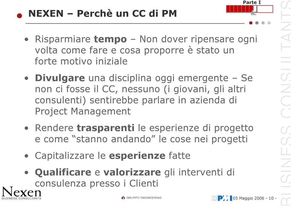 sentirebbe parlare in azienda di Project Management Rendere trasparenti le esperienze di progetto e come stanno andando le cose