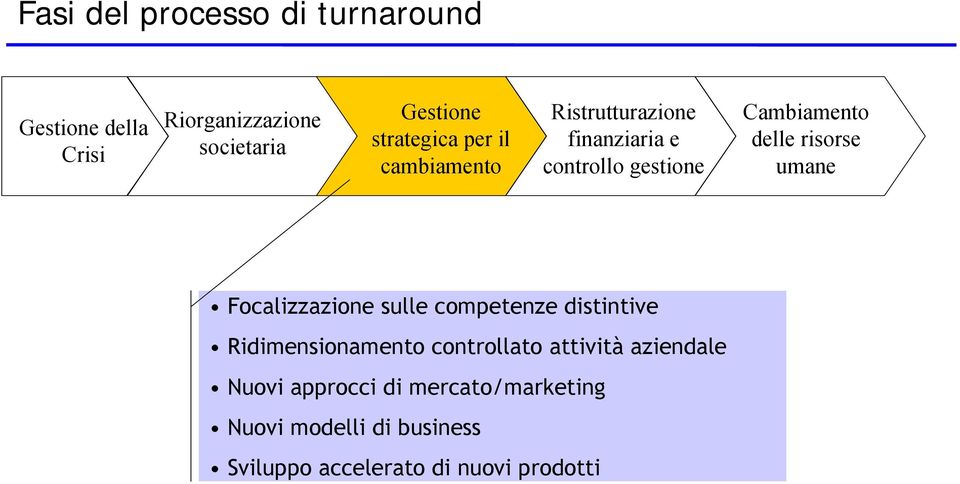 risorse umane Focalizzazione sulle competenze distintive Ridimensionamento controllato attività