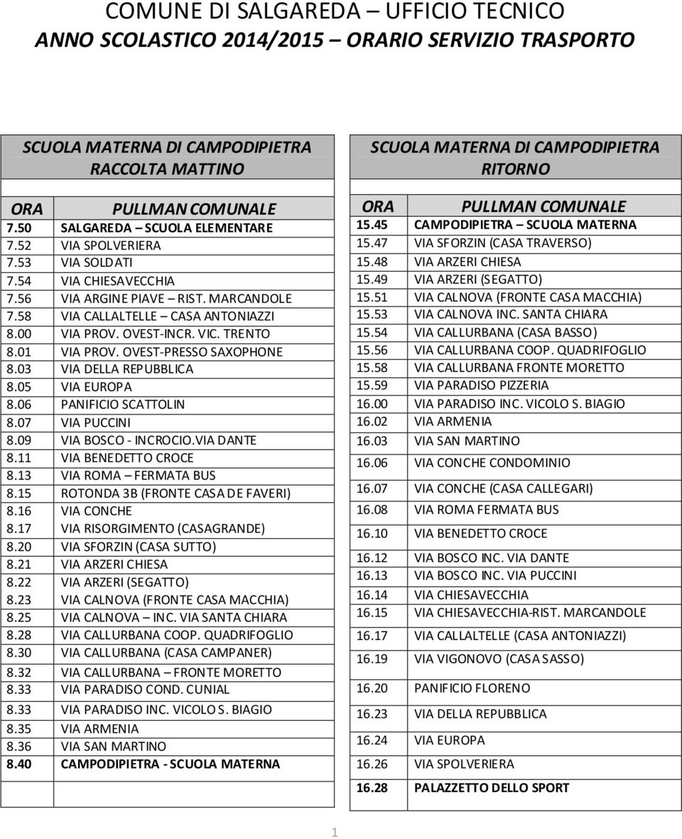 03 VIA DELLA REPUBBLICA 8.05 VIA EUROPA 8.06 PANIFICIO SCATTOLIN 8.07 VIA PUCCINI 8.09 VIA BOSCO - INCROCIO.VIA DANTE 8.11 VIA BENEDETTO CROCE 8.13 VIA ROMA FERMATA BUS 8.