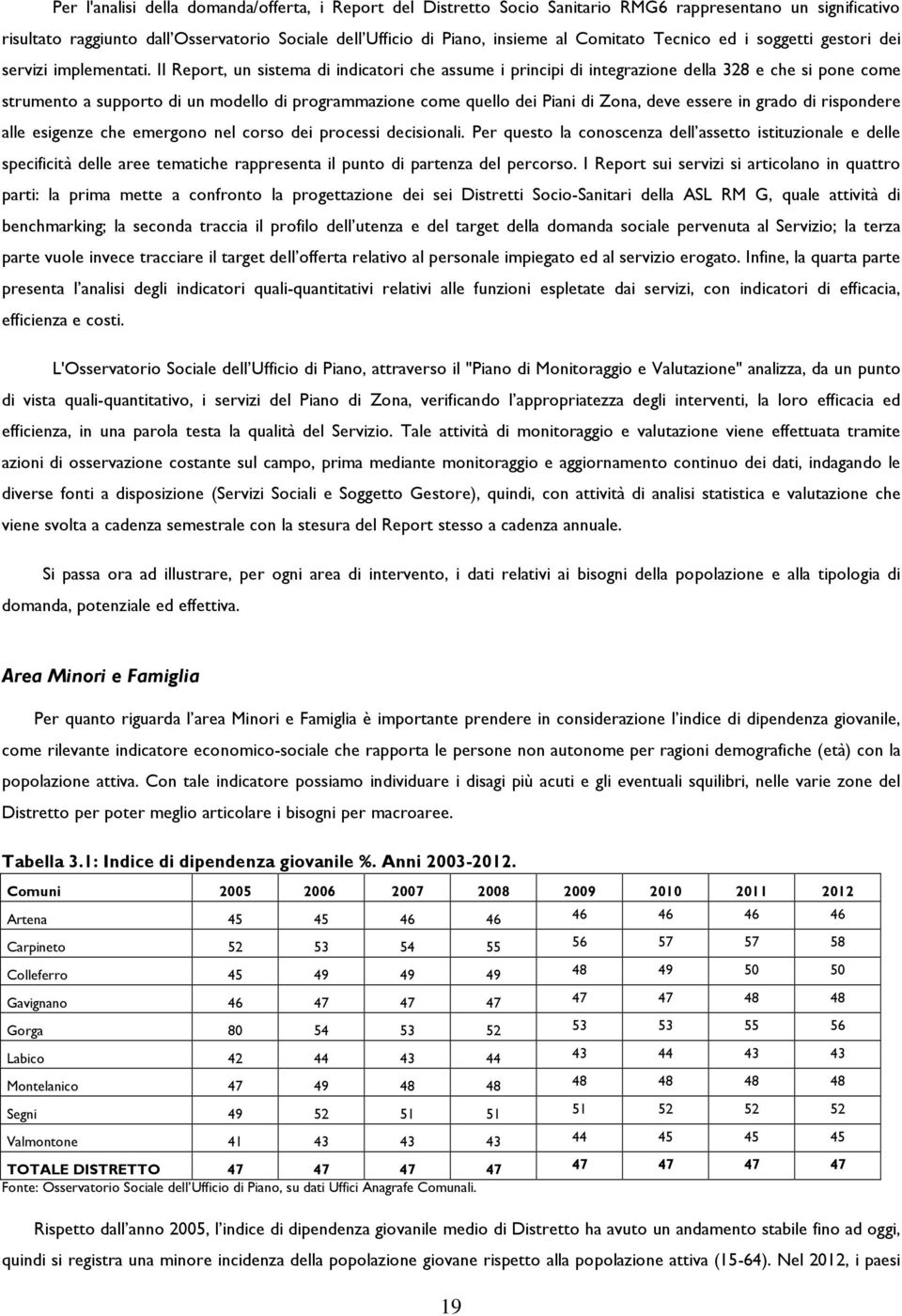 Il Report, un sistema di indicatori che assume i principi di integrazione della 328 e che si pone come strumento a supporto di un modello di programmazione come quello dei Piani di Zona, deve essere