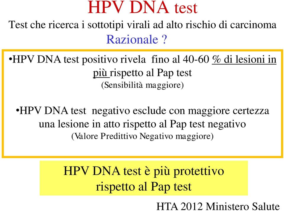 maggiore) HPV DNA test negativo esclude con maggiore certezza una lesione in atto rispetto al Pap test