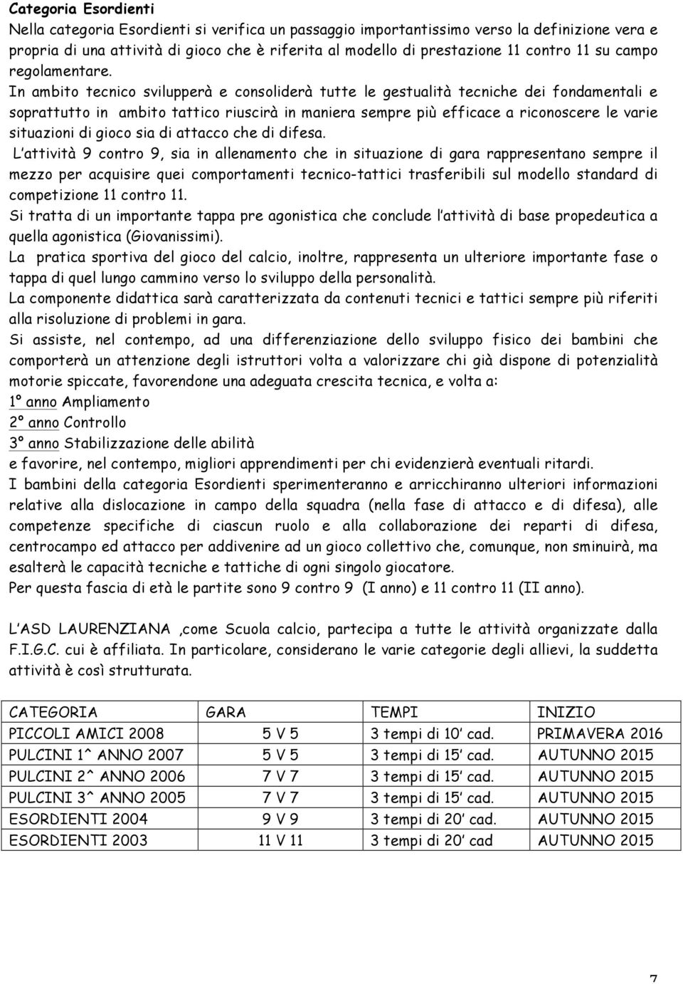 In ambito tecnico svilupperà e consoliderà tutte le gestualità tecniche dei fondamentali e soprattutto in ambito tattico riuscirà in maniera sempre più efficace a riconoscere le varie situazioni di