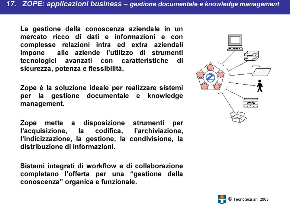 Zope è la soluzione ideale per realizzare sistemi per la gestione documentale e knowledge management.