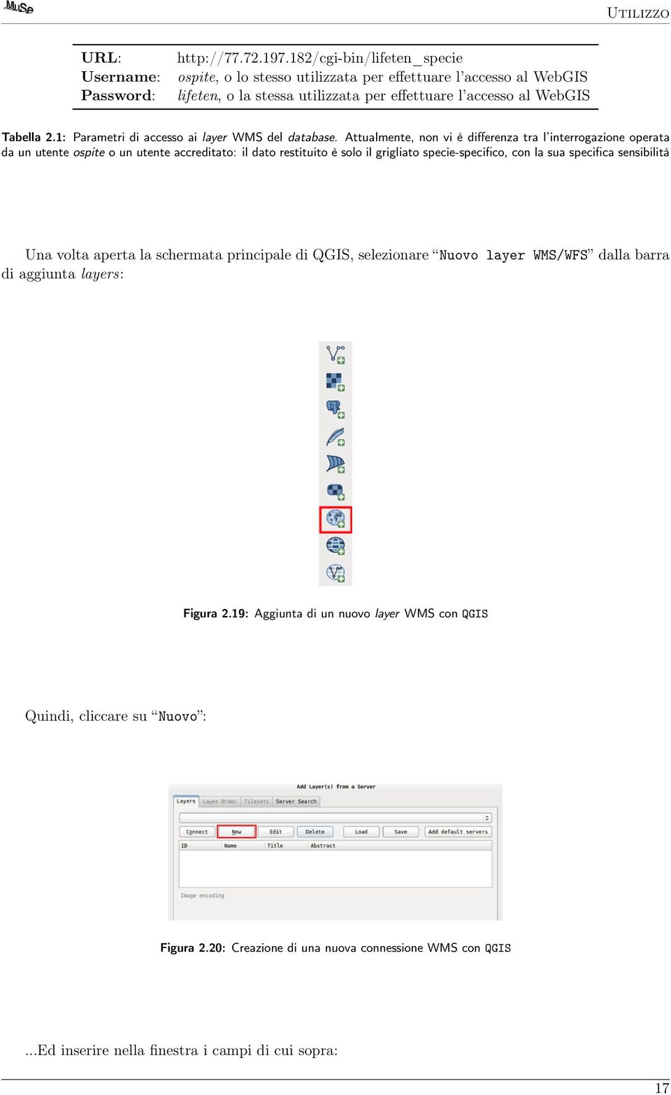 1: Parametri di accesso ai layer WMS del database.