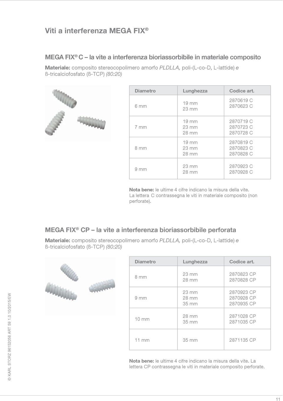 6 mm 7 mm 8 mm 9 mm 19 mm 19 mm 19 mm 2870619 C 2870623 C 2870719 C 2870723 C 2870728 C 2870819 C 2870823 C 2870828 C 2870923 C 2870928 C Nota bene: le ultime 4 cifre indicano la misura della vite.