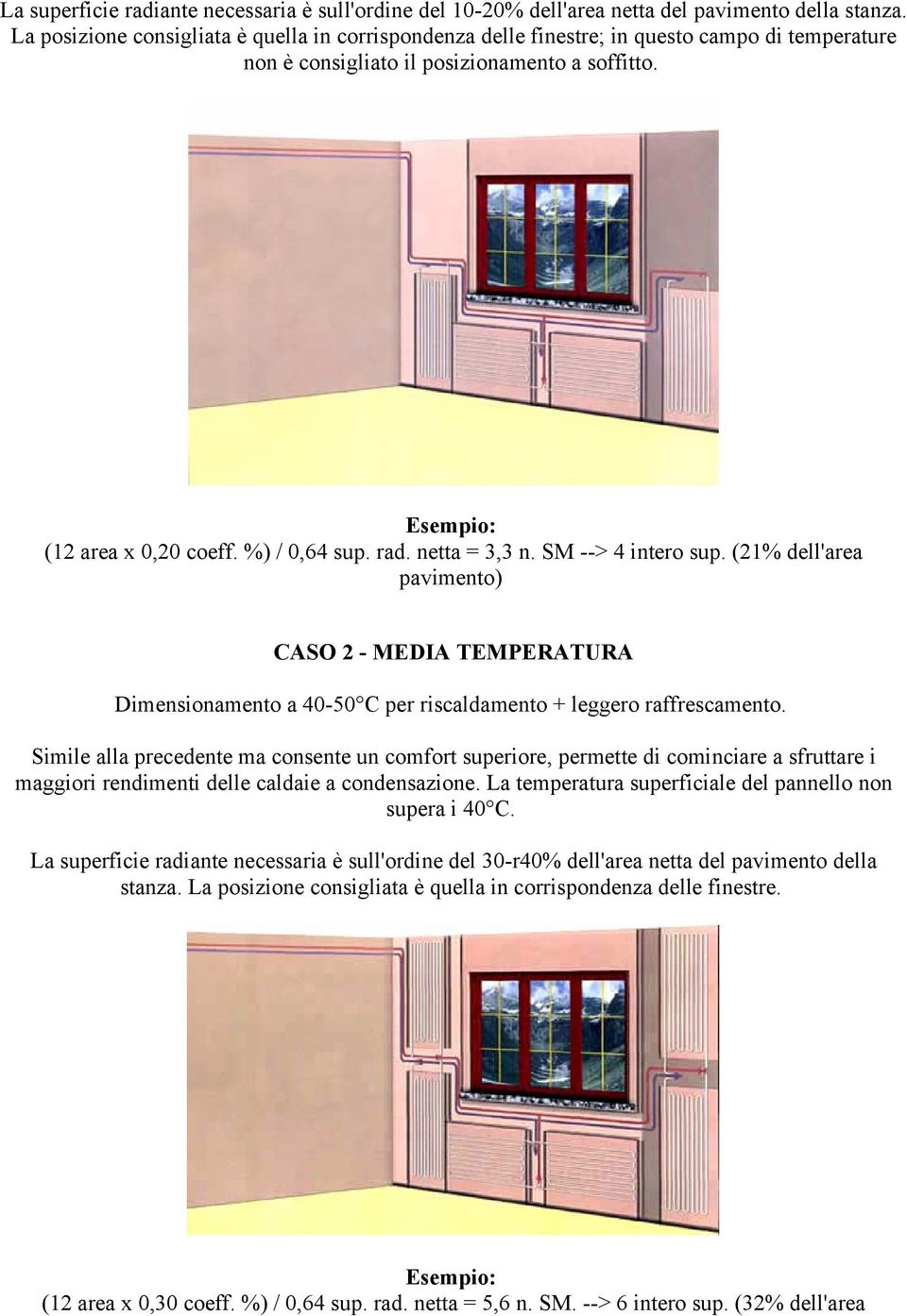 netta = 3,3 n. SM --> 4 intero sup. (21% dell'area pavimento) CASO 2 - MEDIA TEMPERATURA Dimensionamento a 40-50 C per riscaldamento + leggero raffrescamento.