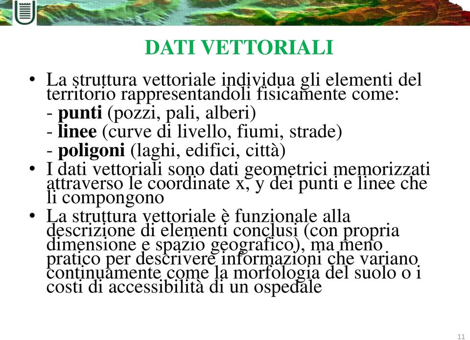 dei punti e linee che li compongono La struttura vettoriale è funzionale alla descrizione di elementi conclusi (con propria dimensione e spazio