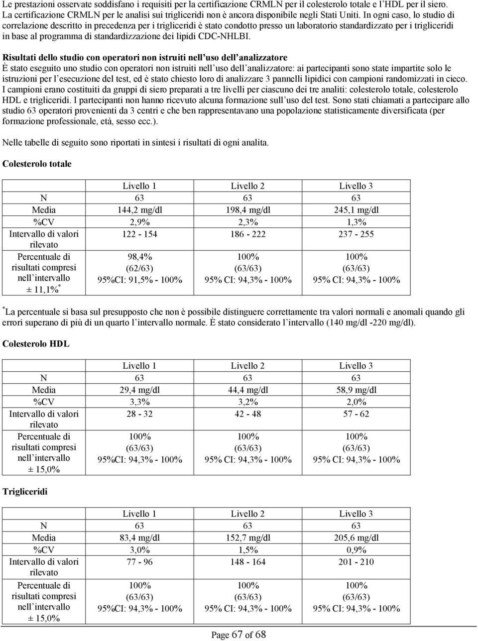 In ogni caso, lo studio di correlazione descritto in precedenza per i trigliceridi è stato condotto presso un laboratorio standardizzato per i trigliceridi in base al programma di standardizzazione