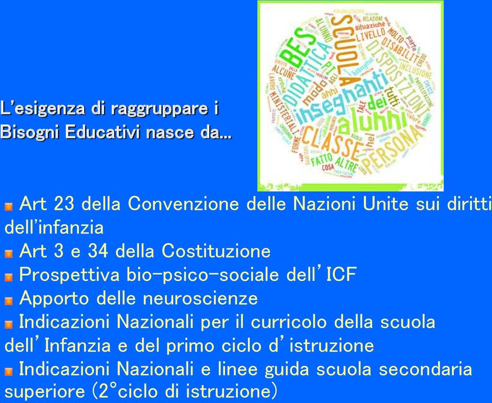 Costituzione Prospettiva bio-psico-sociale dell ICF Apporto delle neuroscienze Indicazioni Nazionali