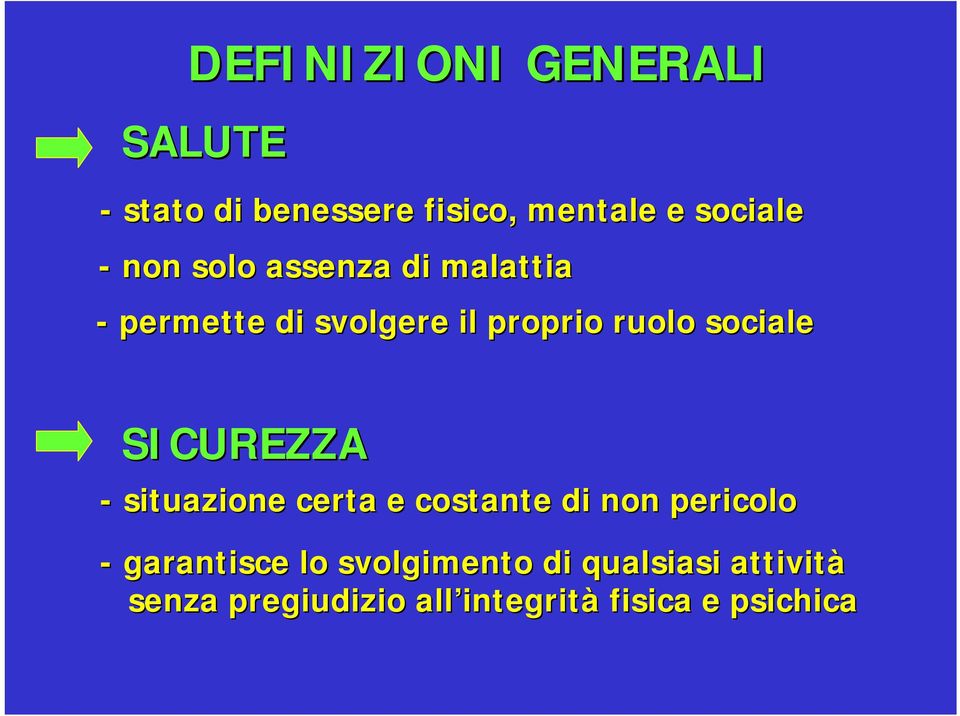 SICUREZZA - situazione certa e costante di non pericolo - garantisce lo