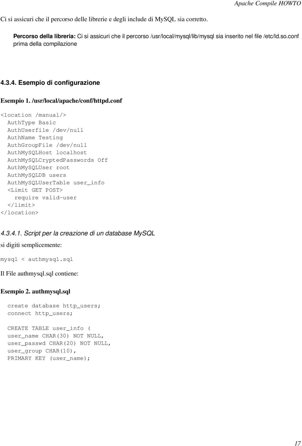 conf <location /manual/> AuthType Basic AuthUserfile /dev/null AuthName Testing AuthGroupFile /dev/null AuthMySQLHost localhost AuthMySQLCryptedPasswords Off AuthMySQLUser root AuthMySQLDB users