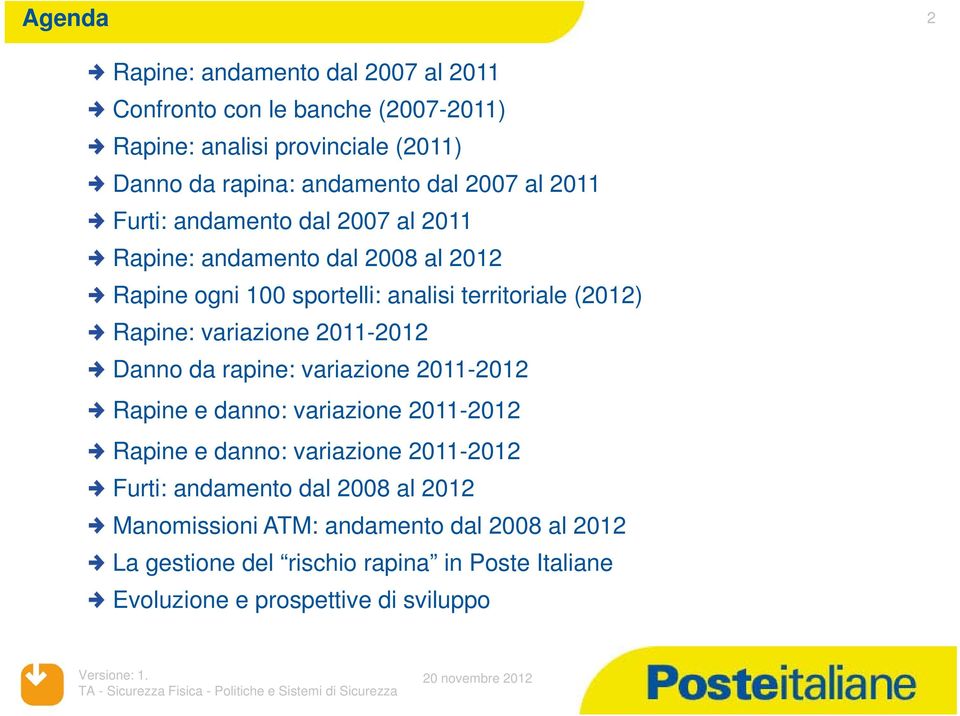 2011-2012 Danno da rapine: variazione 2011-2012 Rapine e danno: variazione 2011-2012 Rapine e danno: variazione 2011-2012 Furti: andamento dal 2008 al