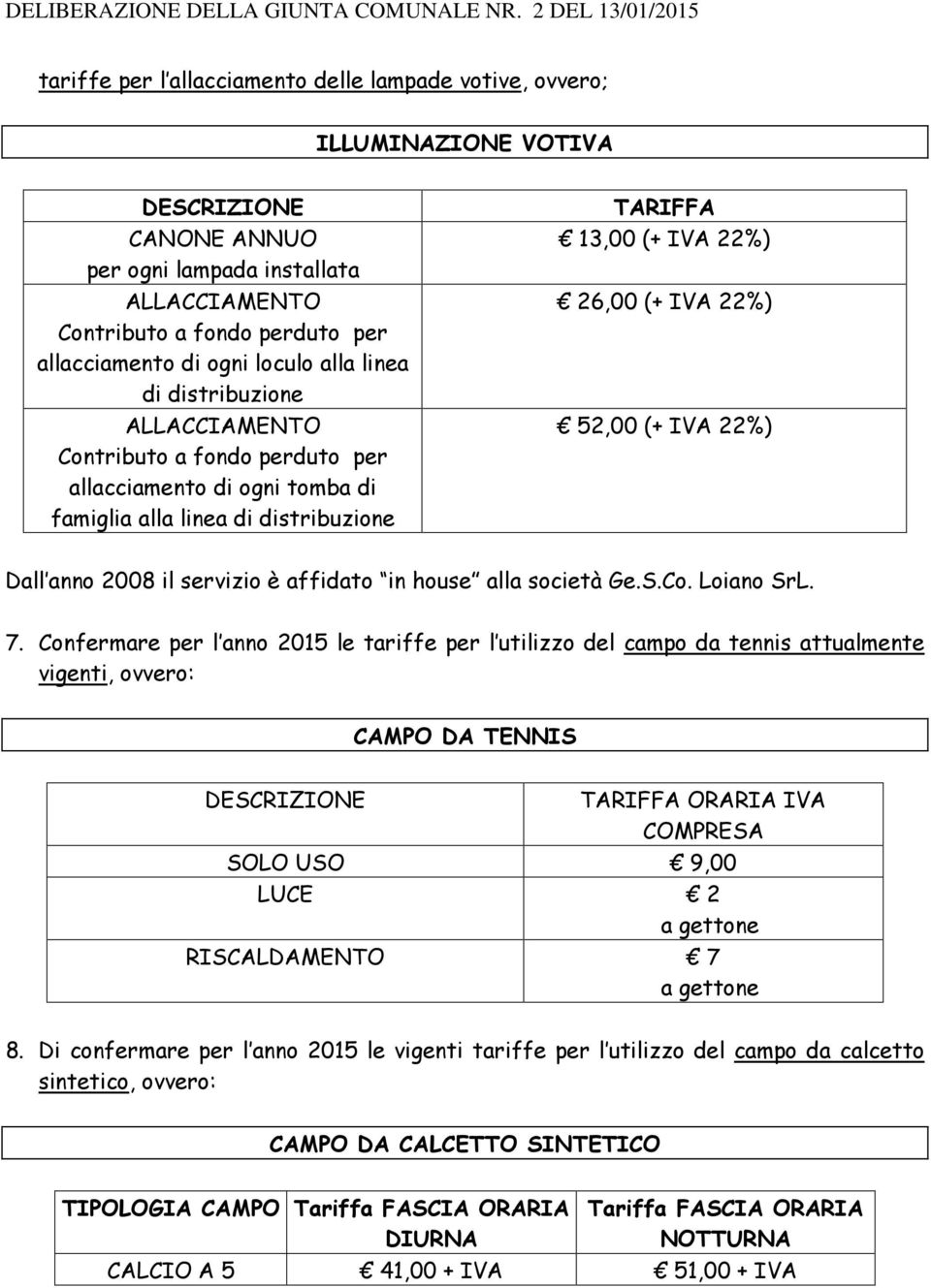 2008 il servizio è affidato in house alla società Ge.S.Co. Loiano SrL. 7.