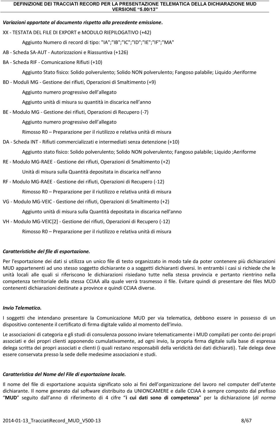 RIF - Comunicazione Rifiuti (+10) Aggiunto Stato fisico: Solido polverulento; Solido NON polverulento; Fangoso palabile; Liquido ;Aeriforme BD - Moduli MG - Gestione dei rifiuti, Operazioni di