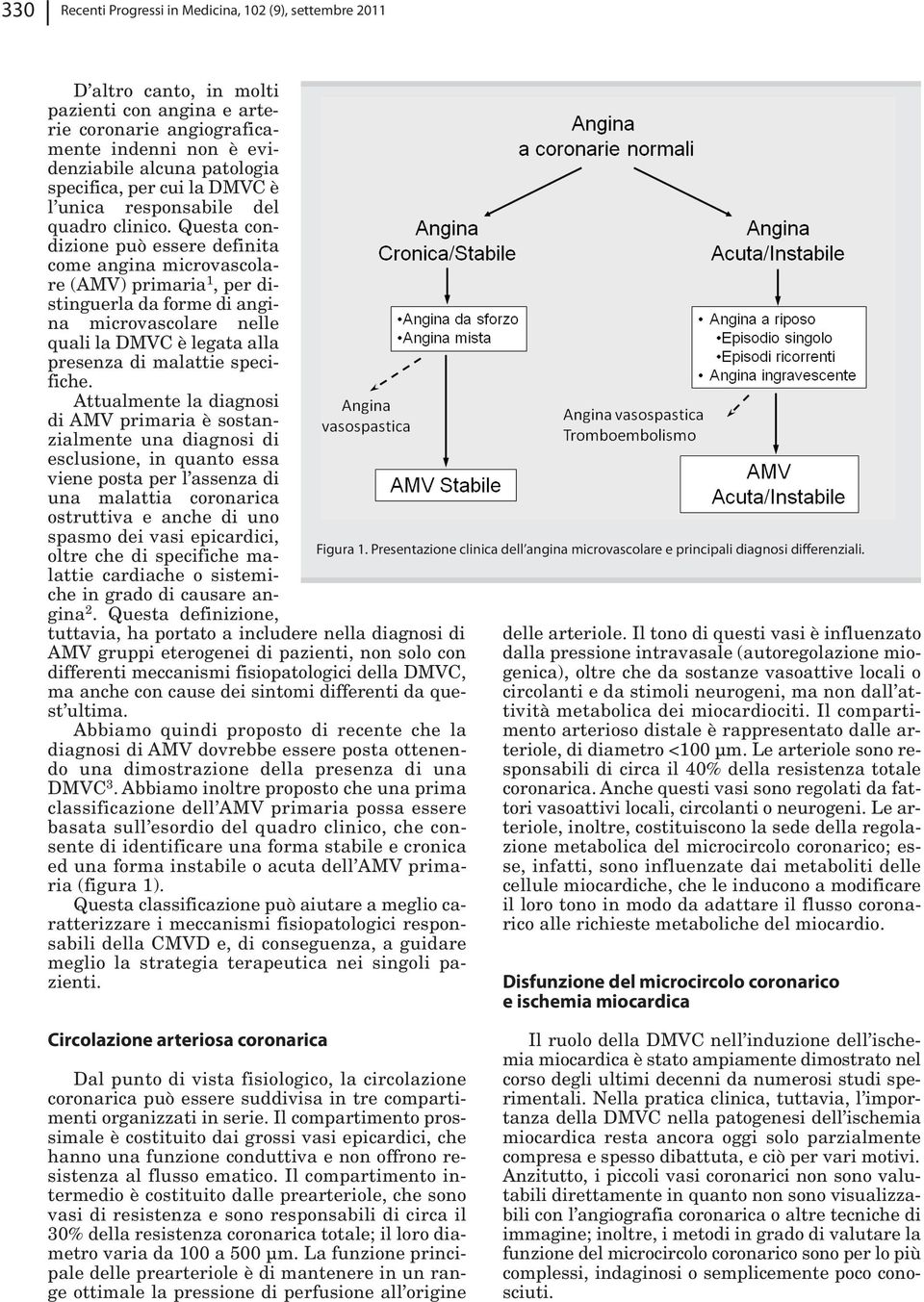 Questa condizione può essere definita come angina microvascolare (AMV) primaria 1, per distinguerla da forme di angina microvascolare nelle quali la DMVC è legata alla presenza di malattie specifiche.