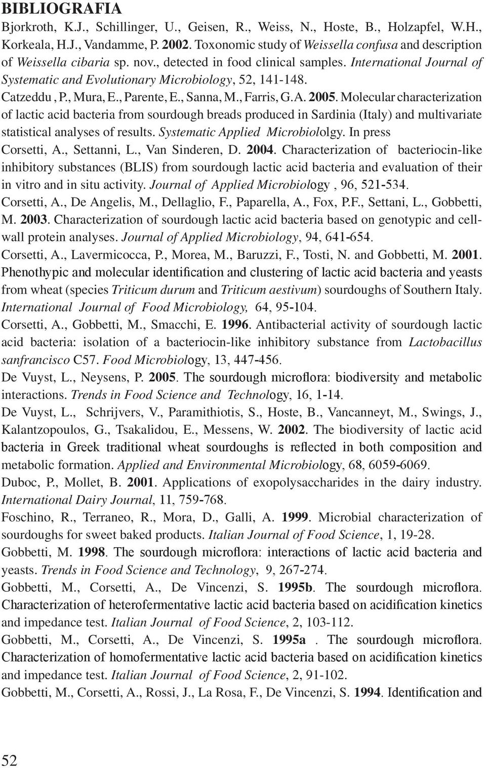 Catzeddu, P., Mura, E., Parente, E., Sanna, M., Farris, G.A. 2005.