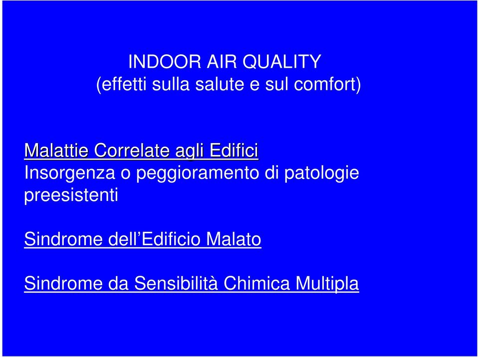 o peggioramento di patologie preesistenti Sindrome