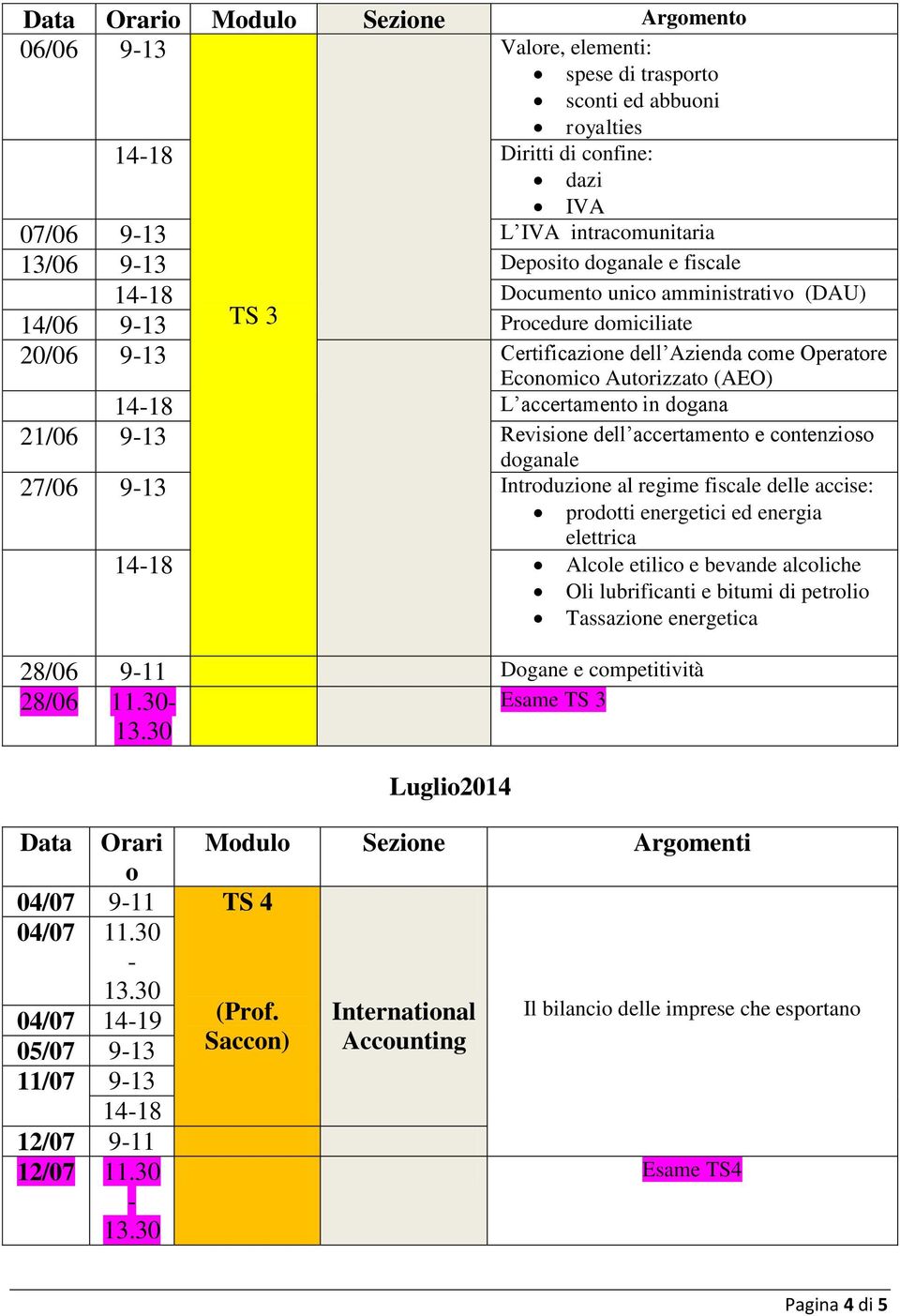 accertamento in dogana 21/06 9-13 Revisione dell accertamento e contenzioso doganale 27/06 9-13 Introduzione al regime fiscale delle accise: prodotti energetici ed energia elettrica 14-18 Alcole