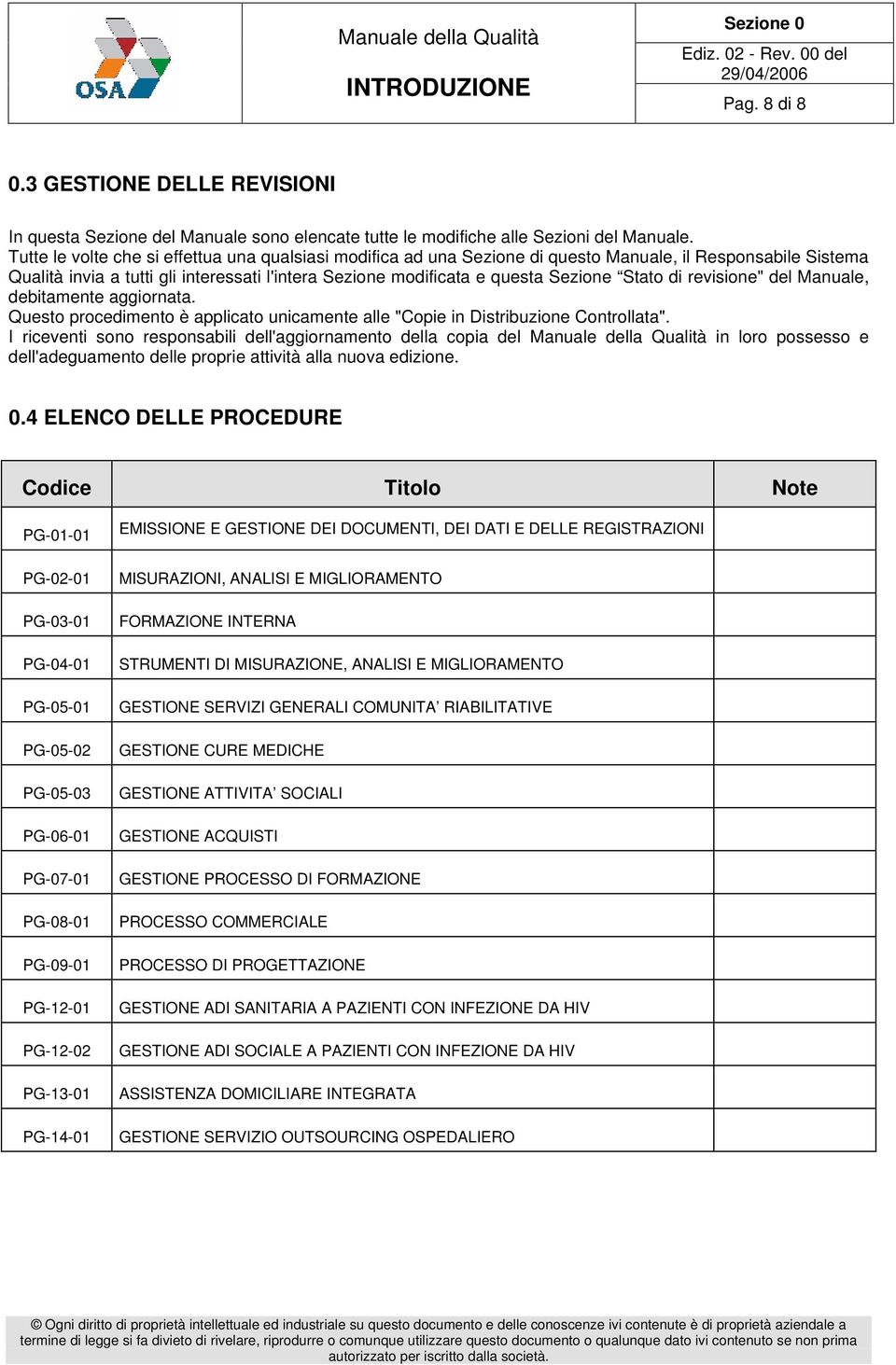 Stato di revisione" del Manuale, debitamente aggiornata. Questo procedimento è applicato unicamente alle "Copie in Distribuzione Controllata".