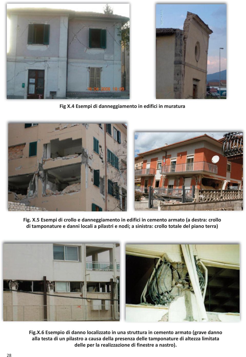 5 Esempi di crollo e danneggiamento in edifici in cemento armato (a destra: crollo di tamponature e danni locali a