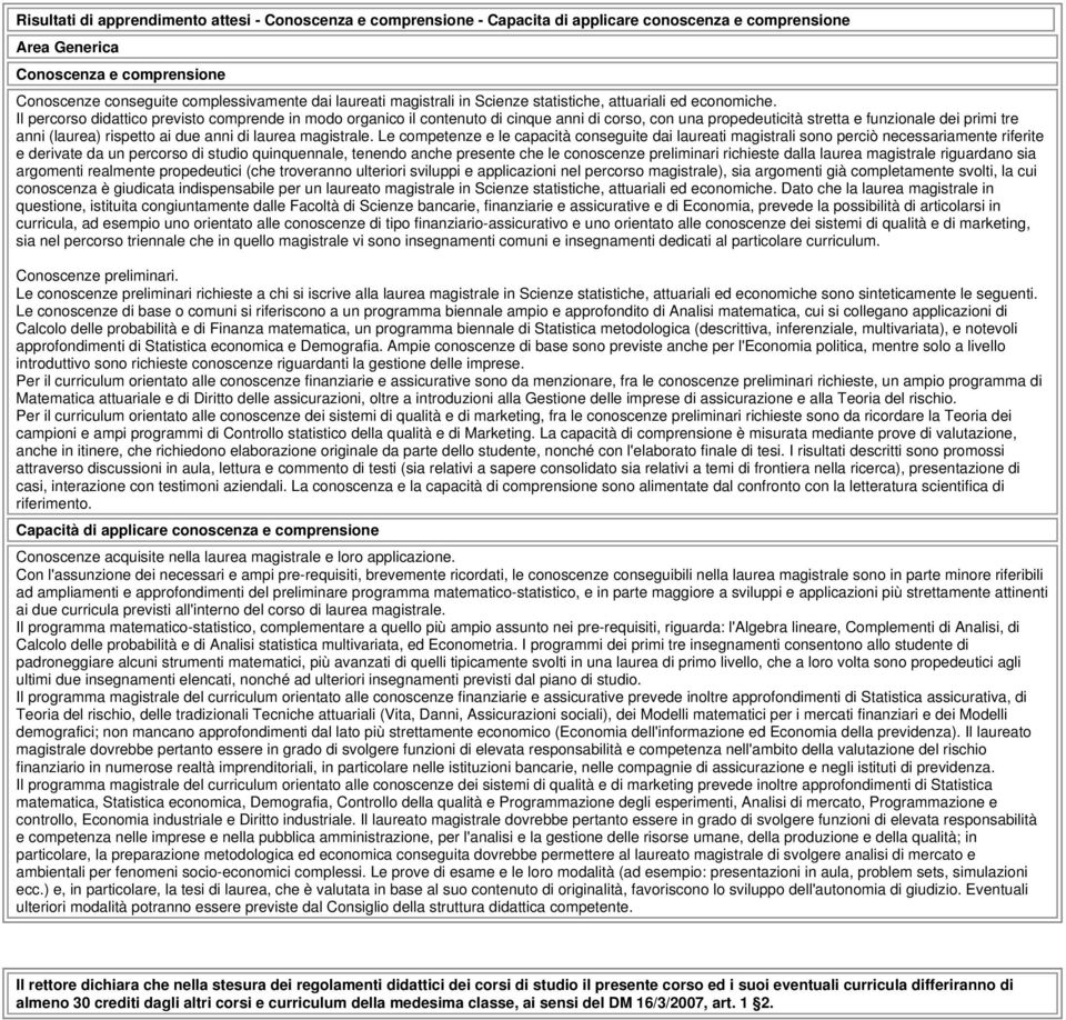 Il percorso didattico previsto comprende in modo organico il contenuto di cinque anni di corso, con una propedeuticità stretta e funzionale dei primi tre anni (laurea) rispetto ai due anni di laurea