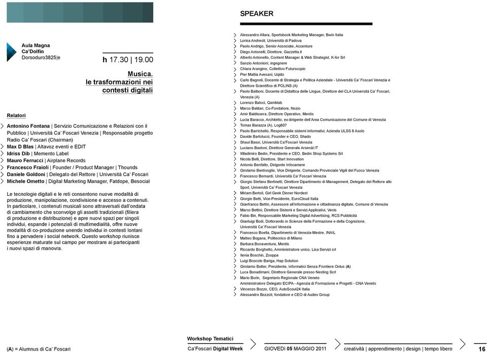 Altavoz eventi e EDIT Idriss Dib Memento Label Mauro Ferrucci Airplane Records Francesco Fraioli Founder / Product Manager Thounds Daniele Goldoni Delegato del Rettore Università Ca Foscari Michele