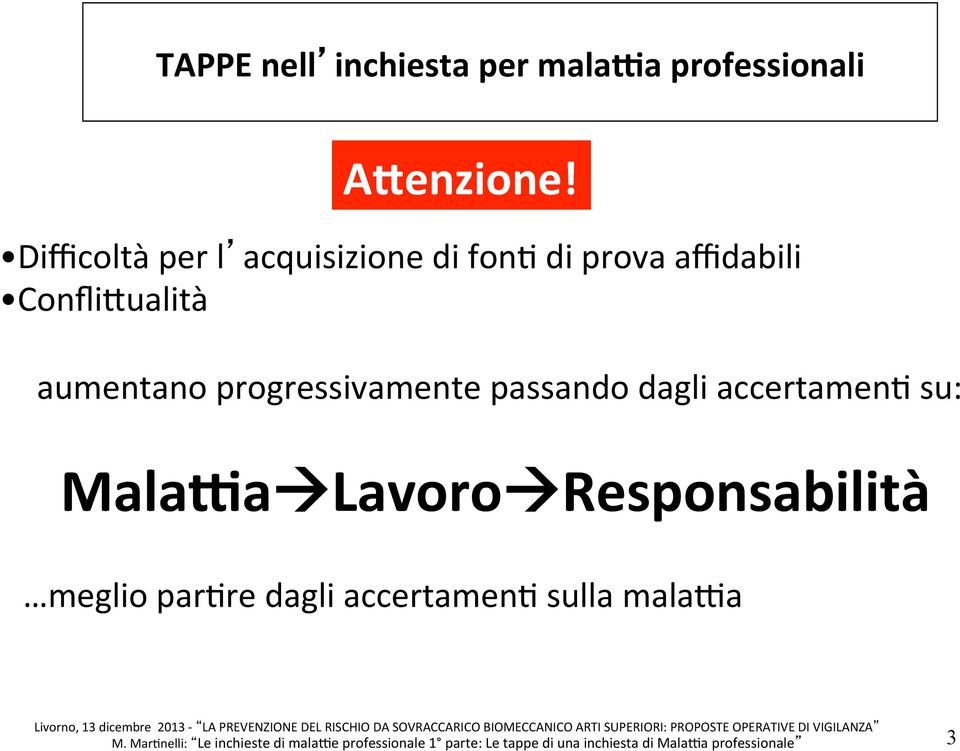 progressivamente passando dagli accertamenh su: Mala;aà Lavoroà Responsabilità meglio