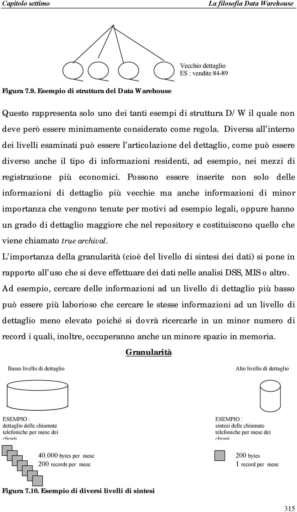 Diversa all interno dei livelli esaminati può essere l articolazione del dettaglio, come può essere diverso anche il tipo di informazioni residenti, ad esempio, nei mezzi di registrazione più