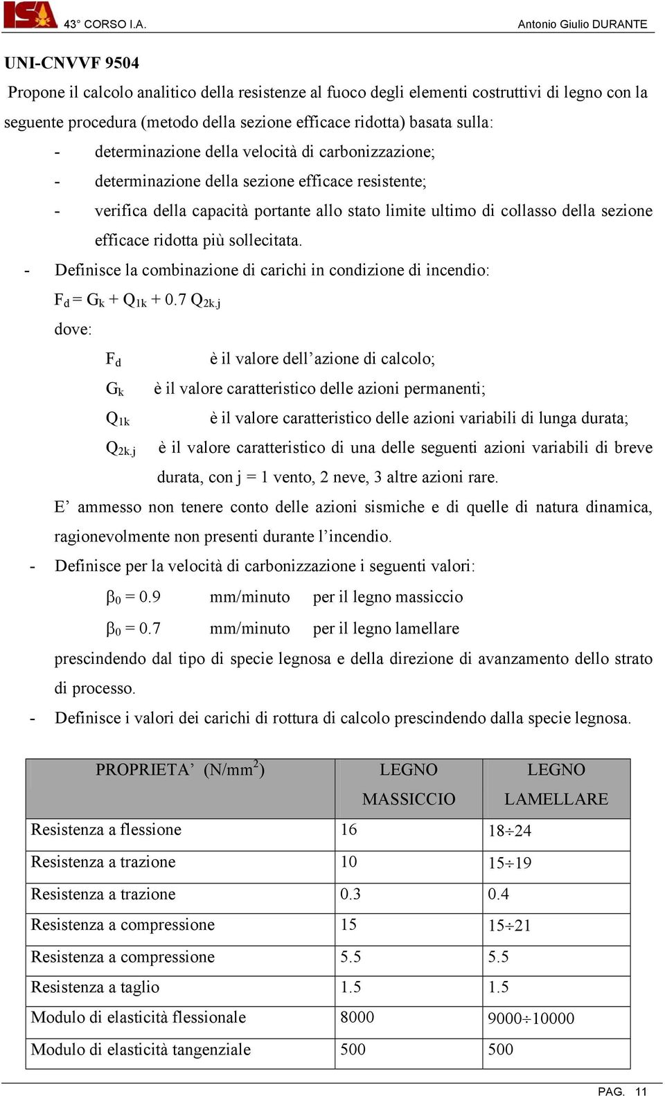 ridotta più sollecitata. - Definisce la combinazione di carichi in condizione di incendio: F d = G k + Q 1k + 0.7 Q 2k.j dove: F d G k Q 1k Q 2k.