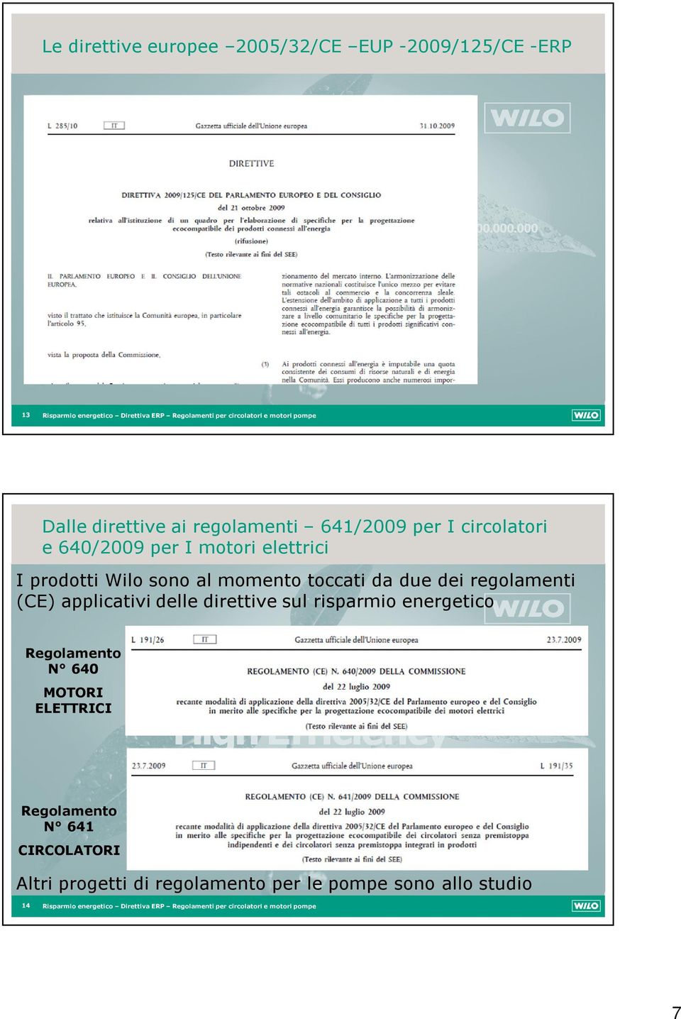 dei regolamenti (CE) applicativi delle direttive sul risparmio energetico Regolamento N 640 MOTORI