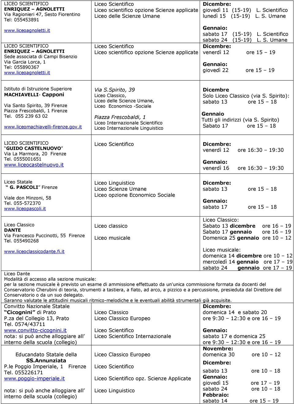 it Liceo scientifico opzione Scienze applicate Liceo delle Scienze Umane Liceo scientifico opzione Scienze applicate giovedì 11 (15-19) L. Scientifico lunedì 15 (15-19) L. S. Umane sabato 17 (15-19) L.